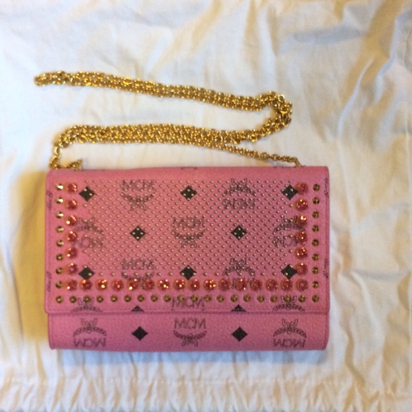 MCM pink studded leather clutch/mini bag
